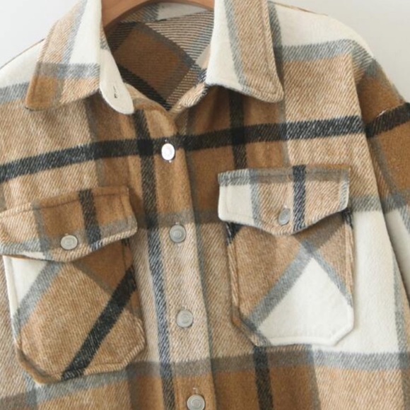 Khaki plaid oversized plaid flannel shirt shachet jacket - Picture 7 of 8